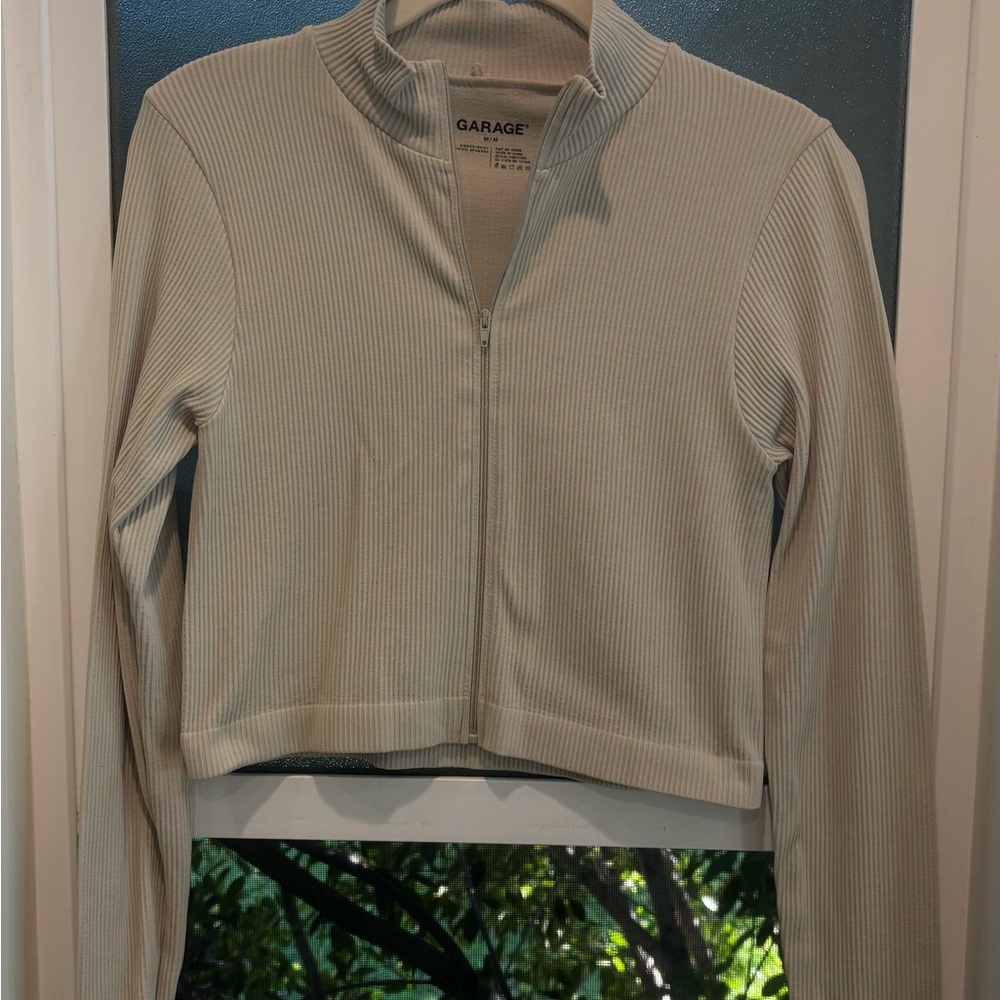 Garage Women's Off-White Ribbed Zip-Up Hoodie